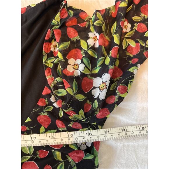 NWT AFRM Noir Strawberry Floral Print Mesh Sexy Dress Ruched Body Con Size L - Picture 5 of 14